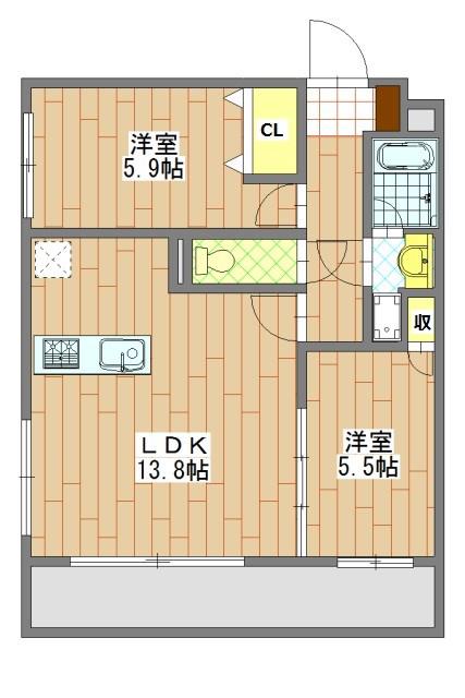 サンモール秀栄(2LDK/2階)の間取り写真