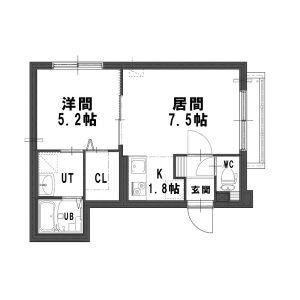 グランメールスハラ北24条(1LDK/4階)の間取り写真
