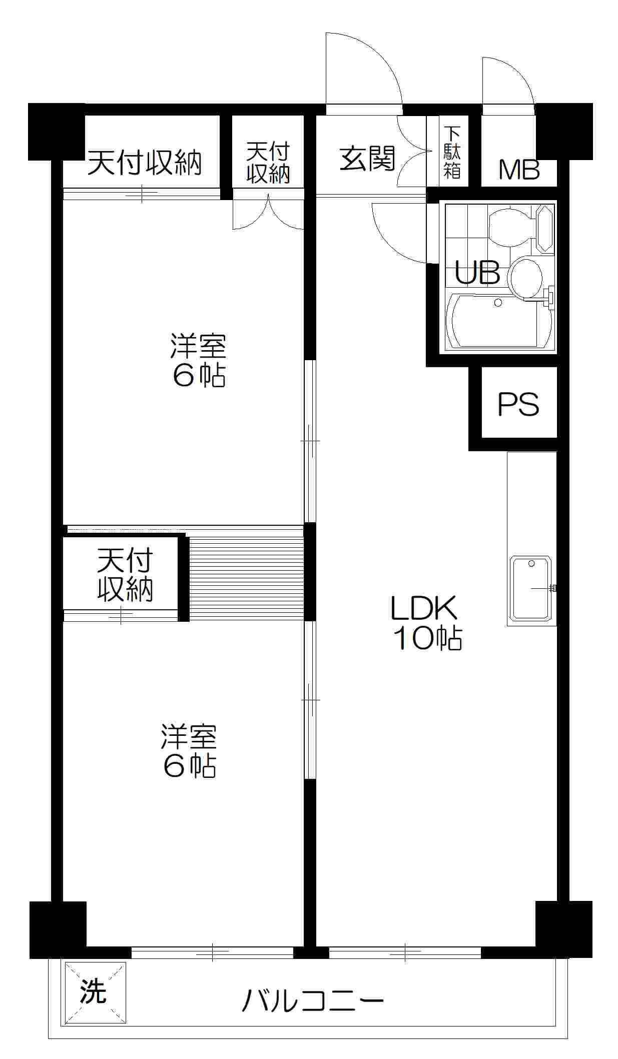 清水ビル(2LDK/3階)の間取り写真