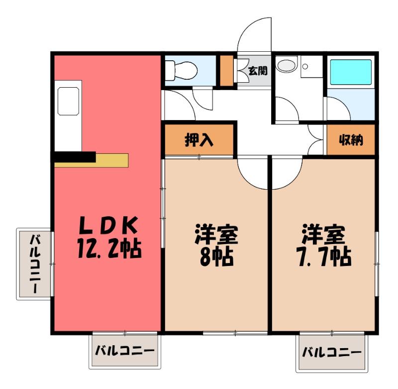 あさひレジデンス高崎上小鳥(2LDK/2階)の間取り写真