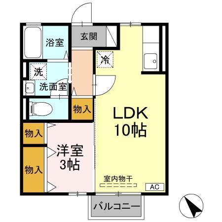 リビングタウン八橋A(1LDK/2階)の間取り写真