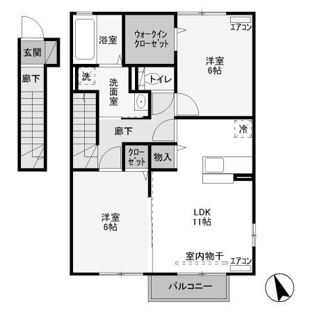 コンフォートA(2LDK/2階)の間取り写真
