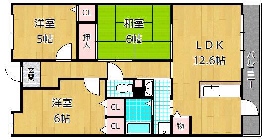 シャルムくずは(3LDK/3階)の間取り写真
