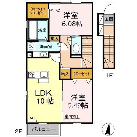 D-ROOM帯山(2LDK/2階)の間取り写真