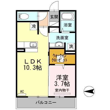 グレース洛西口 B棟(1LDK/1階)の間取り写真
