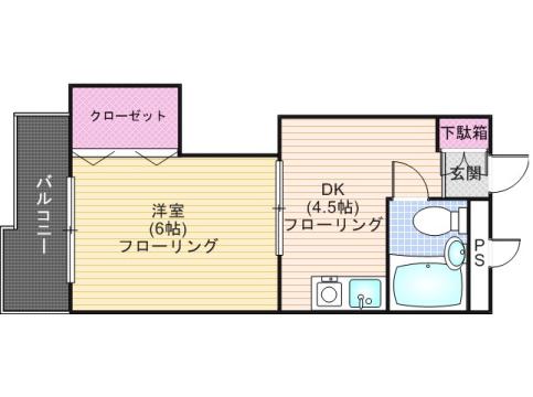 J・Oビル(1DK/4階)の間取り写真