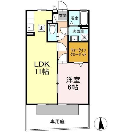 エクセル大和(1LDK/1階)の間取り写真