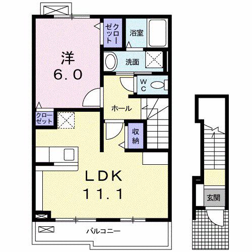 アクティブ・ベル K(1LDK/2階)の間取り写真