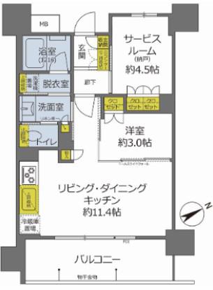イニシア調布ステーションサイト-再契約型-(2LDK/4階)の間取り写真