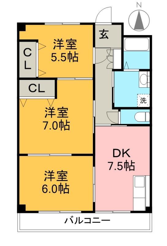SINAJYURIME・GREEN西(3DK/2階)の間取り写真