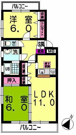 ネクサス東領家(2LDK/1階)の間取り写真