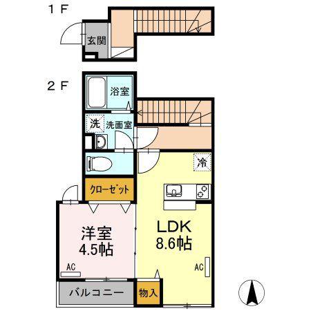 MSコーポ(1LDK/2階)の間取り写真