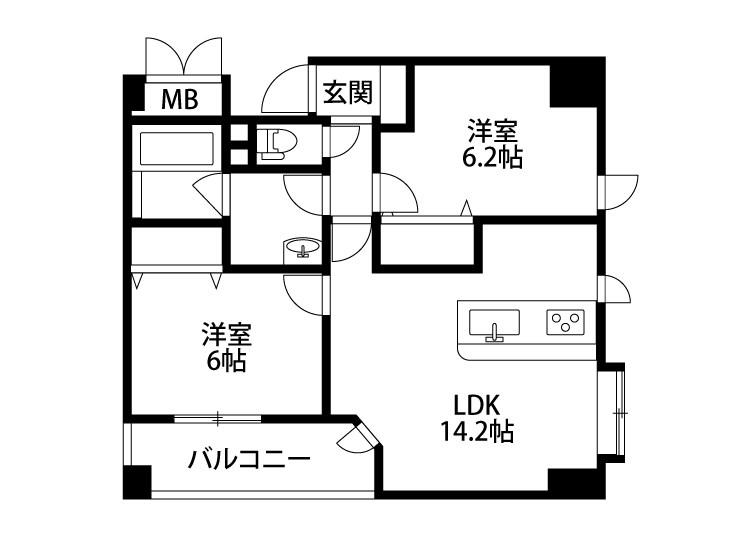 Dクラディア米山(2LDK/9階)の間取り写真