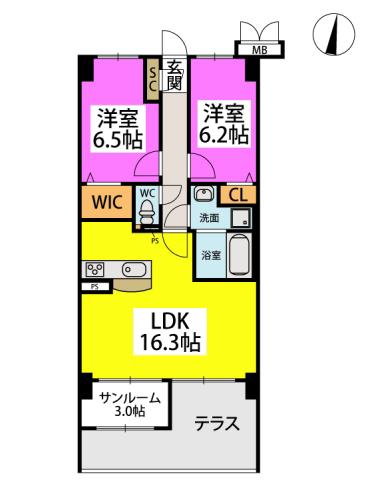 VEGALIGHT別府(2LDK/1階)の間取り写真