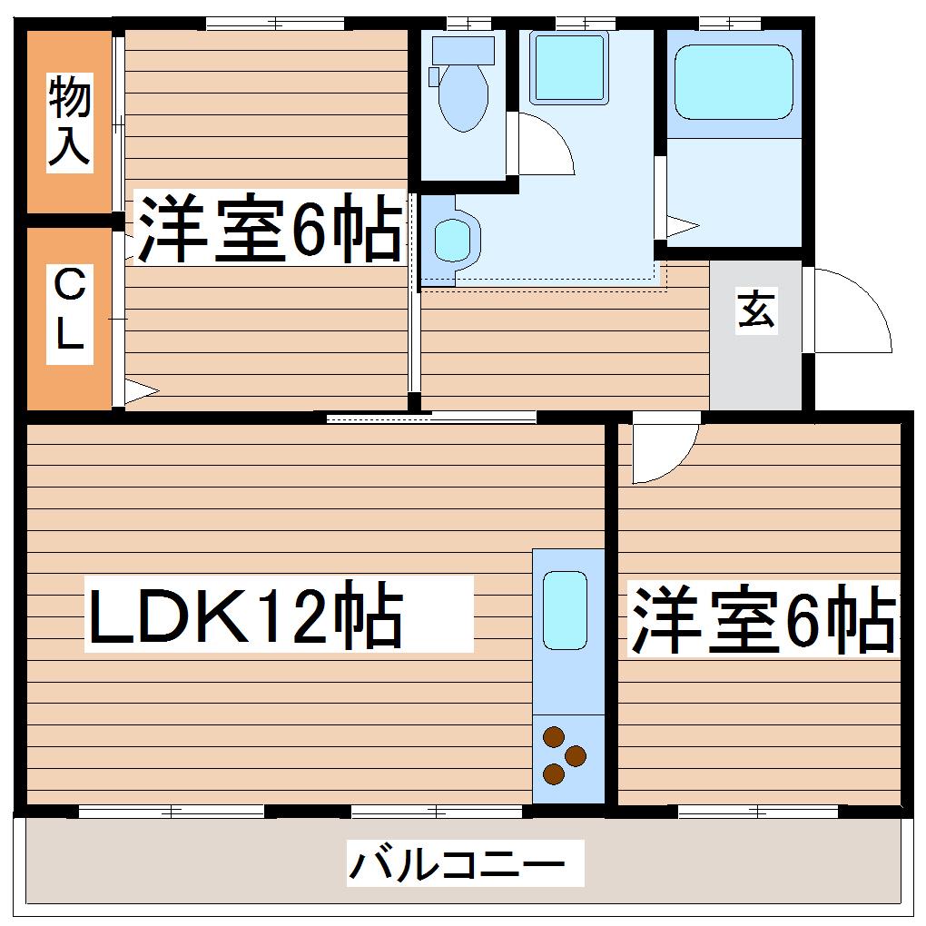 クローバーヒルマンション(2LDK/2階)の間取り写真
