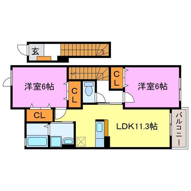 アースフィールド H-III(2LDK/2階)の間取り写真