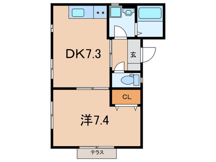 クラルテ長尾(1DK/1階)の間取り写真