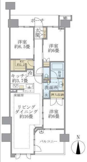 ブリリアシティ横浜磯子 G棟(3LDK/2階)の間取り写真