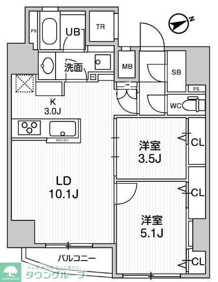 グラシアプレイス浅草橋(2LDK/5階)の間取り写真