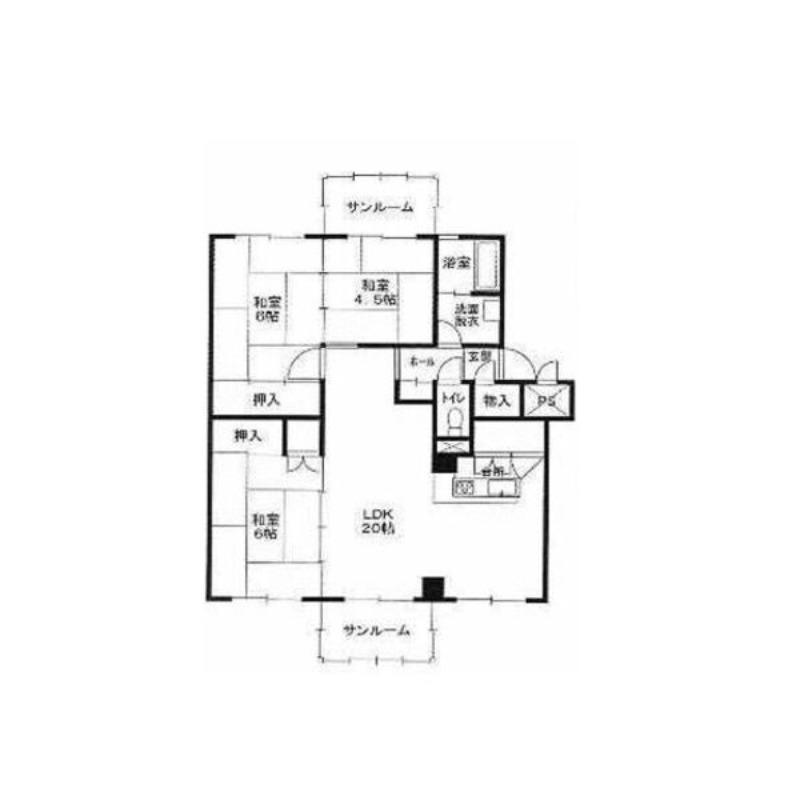 柏丘団地A-7頭(3LDK/1階)の間取り写真