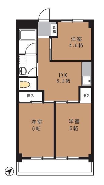 上野マンション(3DK/1階)の間取り写真