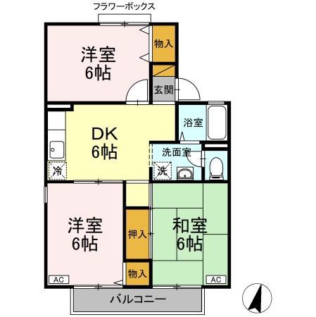 クレスト松代 B棟(3DK/1階)の間取り写真