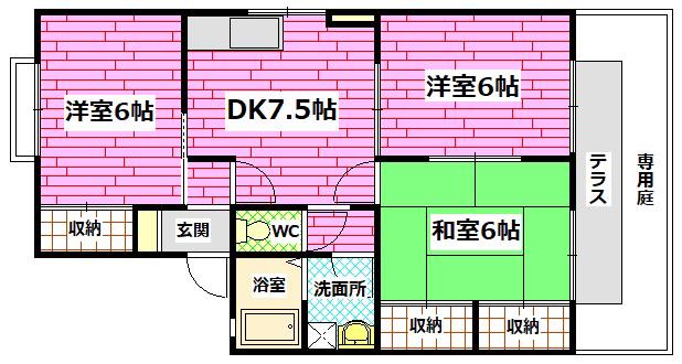 ゼフィランテス A棟(3DK/1階)の間取り写真