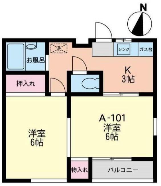 サン亀甲山 A棟(2K/1階)の間取り写真