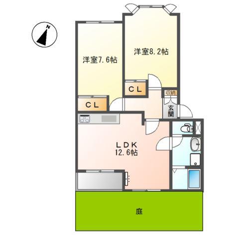 MELLOW4(2LDK/1階)の間取り写真