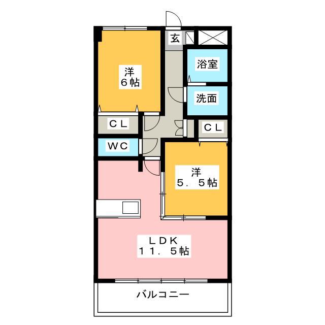 ルネスティンカーベル(2LDK/1階)の間取り写真
