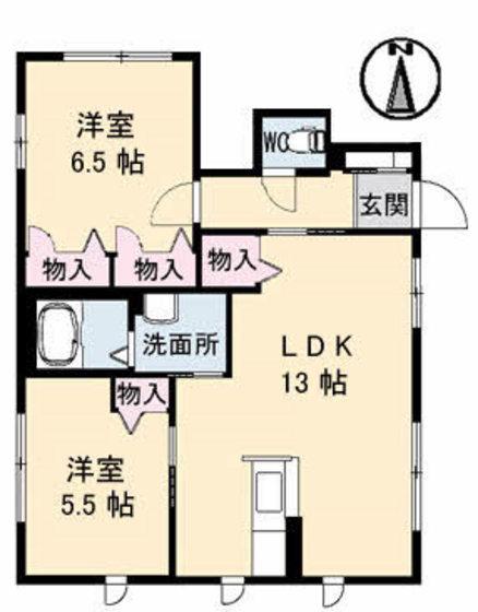 ウィンベル吉山A棟(2LDK/1階)の間取り写真