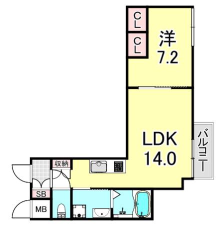 ウェルスクエア西宮北口(1LDK/2階)の間取り写真