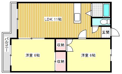クレス東2条(2LDK/2階)の間取り写真