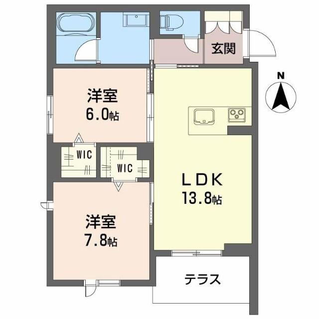 シャーメゾン 二口 パナ XI(2LDK/1階)の間取り写真