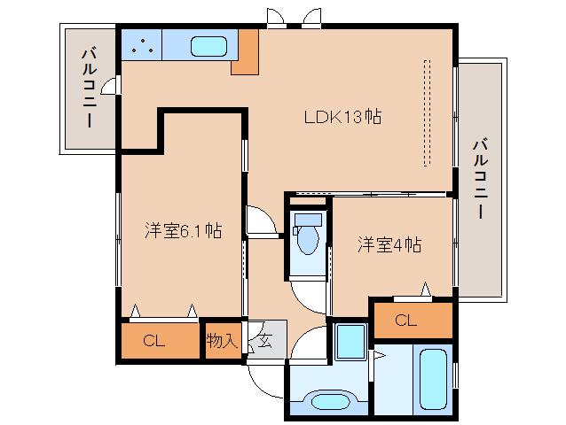 ディーグラフォート II(2LDK/2階)の間取り写真
