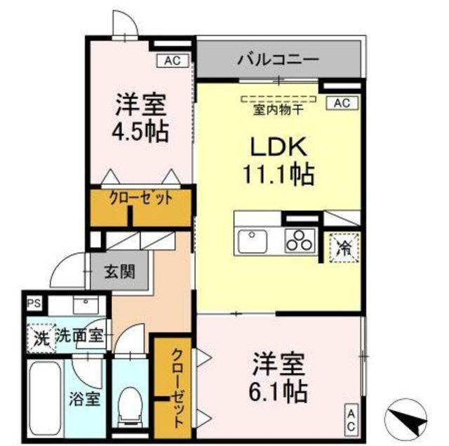 ASSET-COURT錦町II(2LDK/2階)の間取り写真