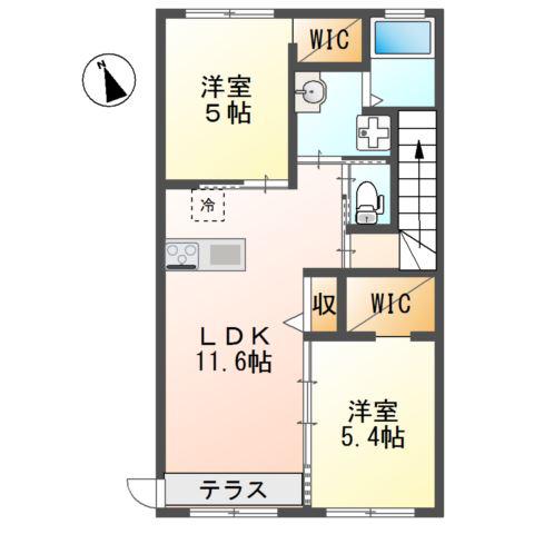 エピカリス EPICHARIS(2LDK/2階)の間取り写真