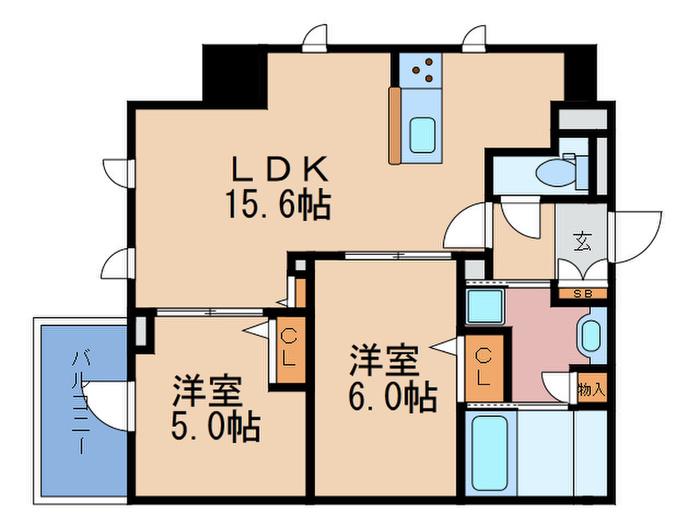 グリーンサイトミナミモリマチ(2LDK/5階)の間取り写真