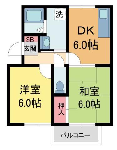 ハイツマスモトB棟(2DK/2階)の間取り写真