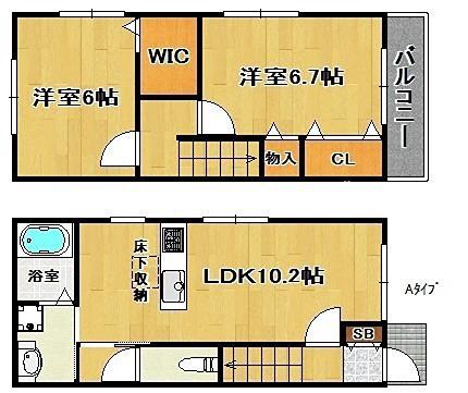 テラス北加賀屋(2LDK/1階)の間取り写真