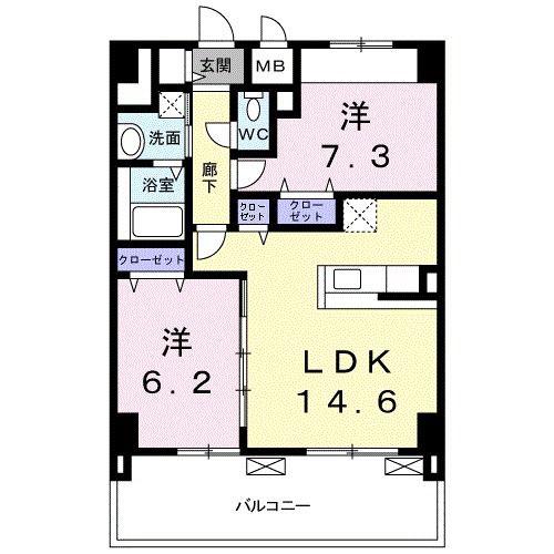 ケイマイティ II(2LDK/14階)の間取り写真