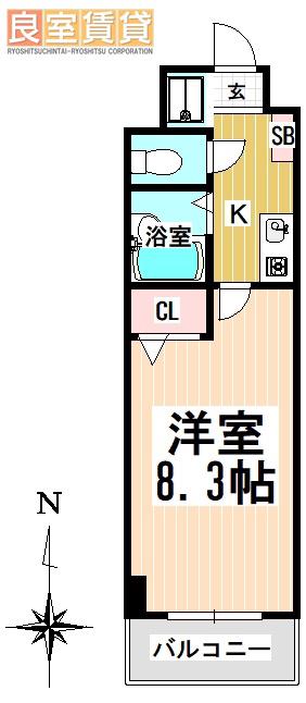 HOMES伊勢山(1K/2階)の間取り写真
