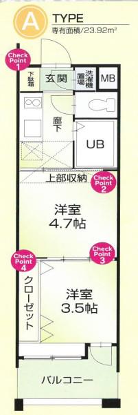 WES-PROJECT博多南(1DK/9階)の間取り写真