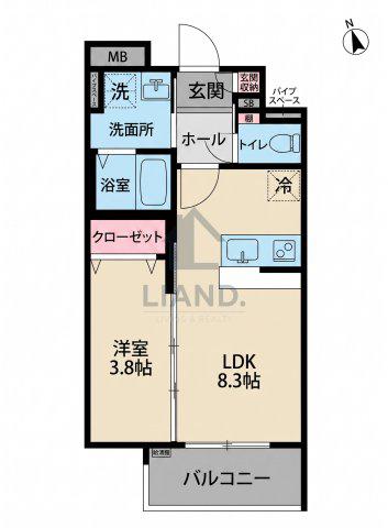 ROBOT HOME 箱崎宮前II(1LDK/3階)の間取り写真