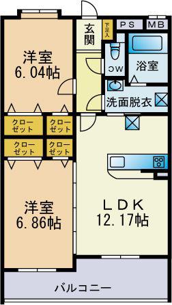 エントピアV(2LDK/1階)の間取り写真
