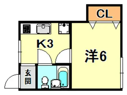 ハウス会下山(1K/1階)の間取り写真