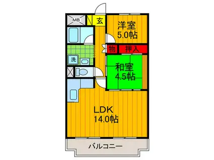 パークヒル高塚(2LDK/1階)の間取り写真