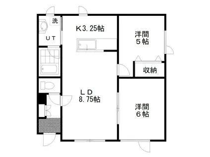 ＪＲ根室本線 釧路駅 バス乗車時間：30分 最寄りバス停で下車 徒歩5分 2階建 築22年(2LDK/1階)の間取り写真