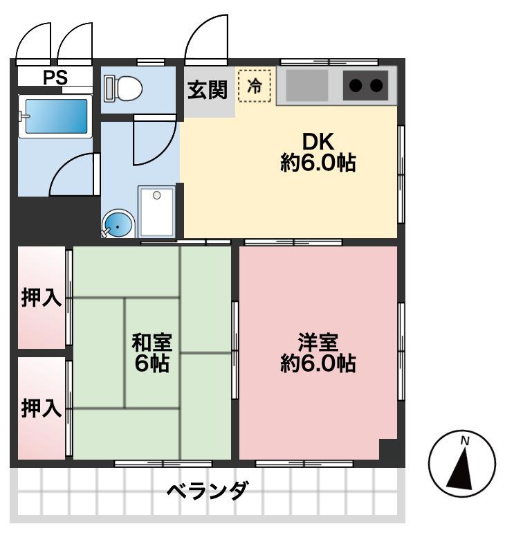 小林マンション(2DK/4階)の間取り写真