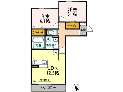 ＪＲ山陽本線 大門駅(広島) 徒歩8分 3階建 築6年(2LDK/2階)の間取り写真